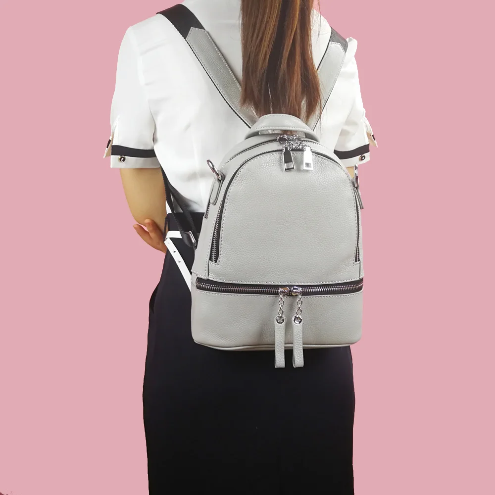 2022 ZENCY Silver Hardware 100% Genuine Cow Leather Lady Women's Backpacks Top Layer Cowhide Summer Backpack Young Girls Bag