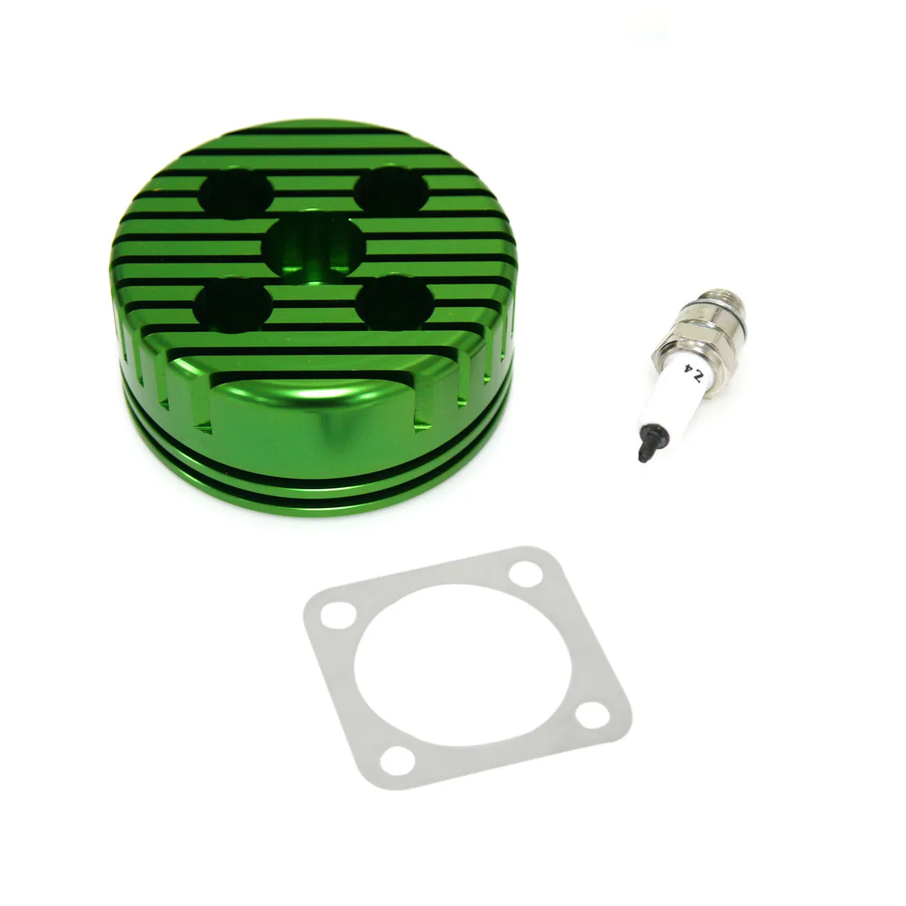 Racing CNC Cylinder Head And Spark Plug Set for 66/80cc Motorized Bicycle Silver Green