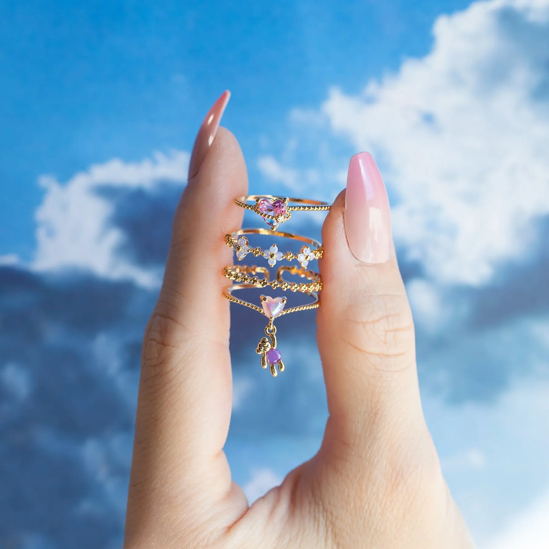 Finger Ring Zircon Rings For Women Trendy Little Bear Love Fruit Prom Party Gift Wedding Jewelry