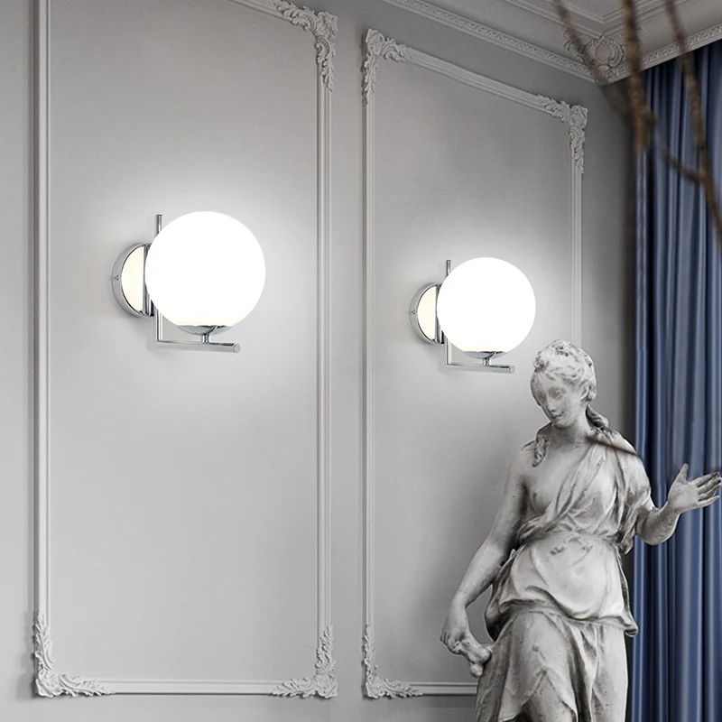 

Nordic Minimalism Gold Led Bedside Wall Lamps Concise Glass Ball Study Mirror Bathroom Light Fixtures Free Shipping