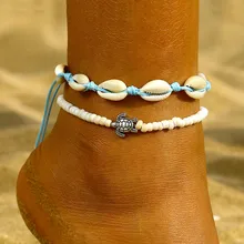 Многослойные, в стиле бохо панцирь черепахи, Бусы Браслеты для Для женщин солнце и луна Винтаж пляжные туфли с завязками на щиколотке браслет на ногу летние ног Ювелирные изделия