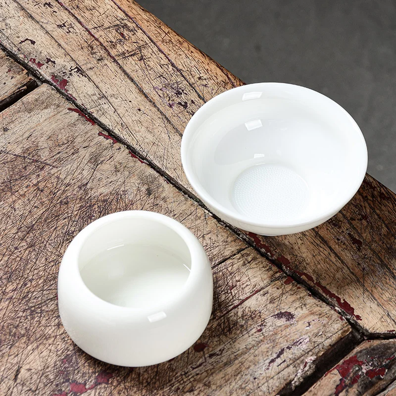 Tea Filter Mutton Fat Jade Pure White Tea Leakage White Porcelain Kung Fu Household Tea Set