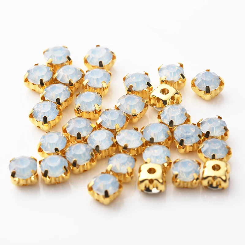 RESEN 6mm Mix Fancy Opal Colors Resin Sew On Rhinestones With Gold Claw Pink/Blue/Green/White Opal Sewing Rhinestones DIY Dress sew on rhinestones,non hot fix rhinestones,rhinestone accessories,sewing rhinestones,non hotfix rhinestones,resin rhinestones,resin rhinestones and pearls