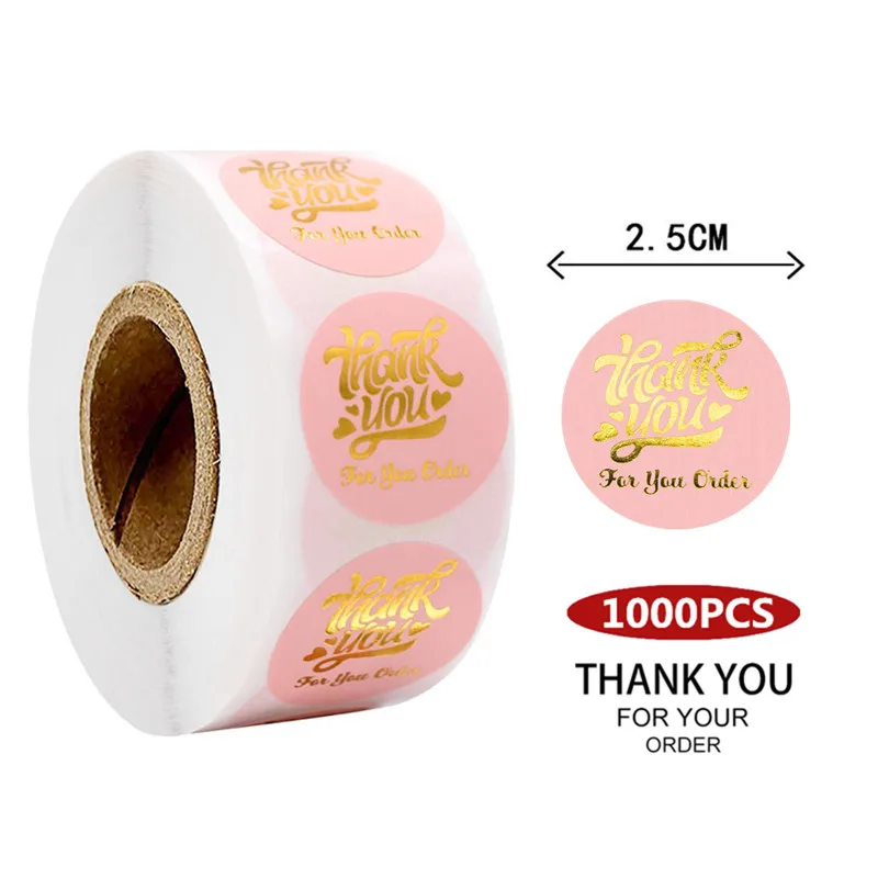 

1000pcs Pink Label Stickers Circle Paper Thank You Sticker Seal Labels for Your Order Round Gift Decoration Busniess Stationery