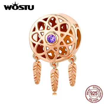 

WOSTU 925 Sterling Silver Dreamcatcher Charm Rose Gold Beads Fit Original Bracelet Pendant Wedding Jewelry Making CQC330-C