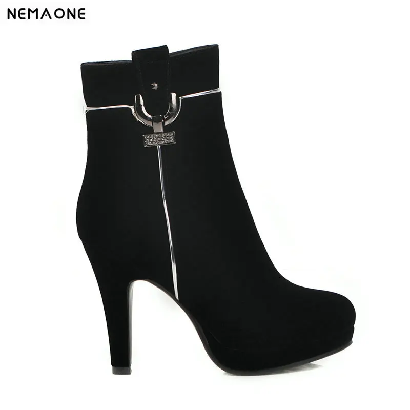 

NEMAONE Autumn winter Women High Heels platform ankle boots spring autumn shoes woman Women party wedding Boots large Size 34-43