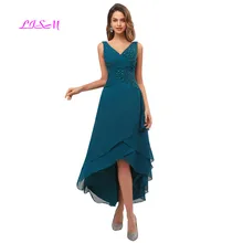 Abiti per la madre della sposa in Chiffon con perline a trapezio scollo a v increspato lunghezza del tè abito da sera formale senza maniche abiti da madre bassi