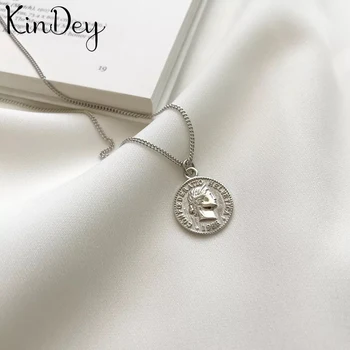 

Kindey Real Pure New Silver Color Coin Necklaces Pendants for Women Wedding Jewelry Kolye Collares