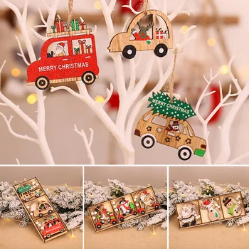 

9 Pieces Christmas Tree Hanging Christmas Ornaments Colorful Wooden Trains and Cars Indoor Decoration Props Holiday _WK