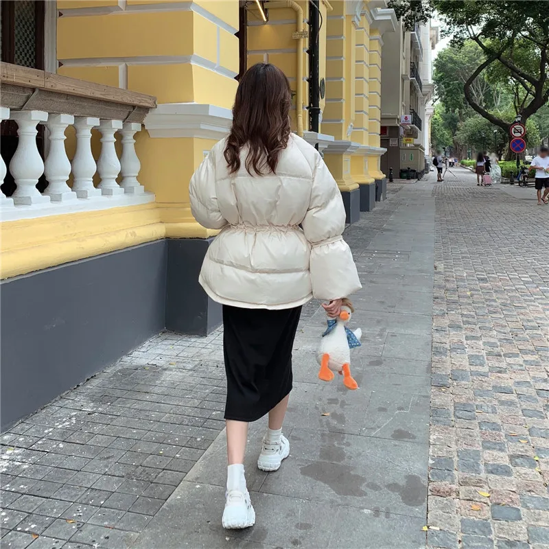 Женское зимнее пальто в Корейском стиле, ультра толстое, с подкладкой, Ulzzang, одноцветное, с карманами, на талии, с подкладкой, повседневное пальто, куртка, ткань