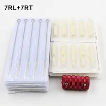 Набор для татуировки 50 шт. Иглы для татуировки 7RL и 50 шт. одноразовые наконечники 7RT и 1 шт. ручка из сплава с задней стволом для тату-принадлежностей