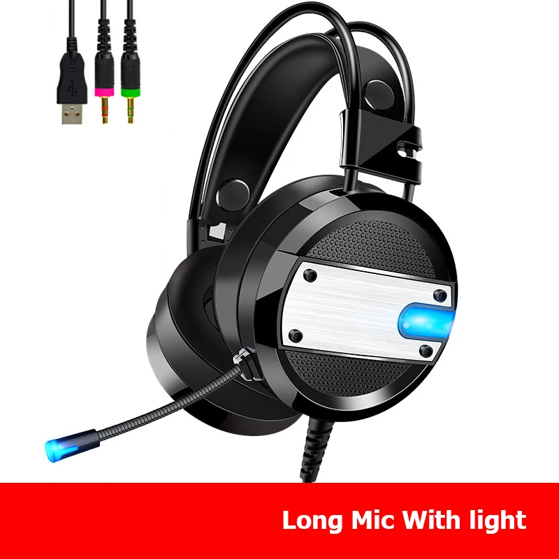 Black-L-with light PS4 игровая гарнитура 4D стерео наушники с микрофоном интернет кафе видео игры наушники для нового Xbox One/ноутбука/ПК планшета геймера - Цвет: Black-L-with light