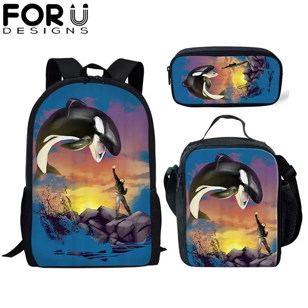 CDFB0164CGK FORUDESIGNS/комплект школьных сумок из 3 предметов для девочек, школьный рюкзак с изображением Кита, рюкзак для мальчиков, Детская сумка для книг типа «сатчел», рюкзак - Цвет: CDFB0164CGK