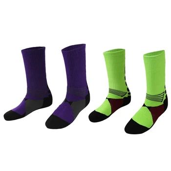 

2 Pair Professional Basketball Socks Athletics Socks Outdoor Sports Socks Stocking(Purple&Green)