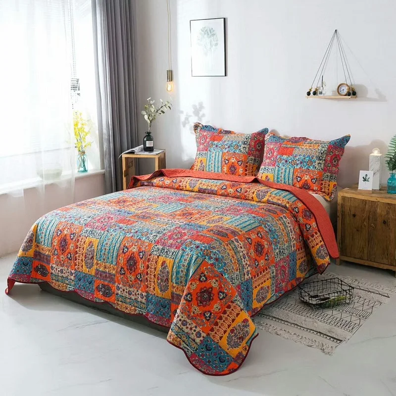

CHAUSUB Quality Bedspread Cotton Quilt Set Pillow Shams 3-Piece Printed Quilts Summer Quilted Coverlet Bed Cover King Queen Size