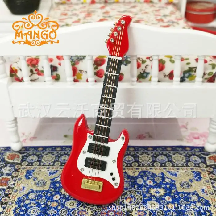 1: 12 Dollhouse Mini Musical Instruments Model Miniature Art Props Pocket Electric Guitar Small Bass