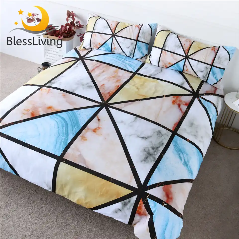 Blessliving Geometric Printed Bedding Set Marble Texture Duvet