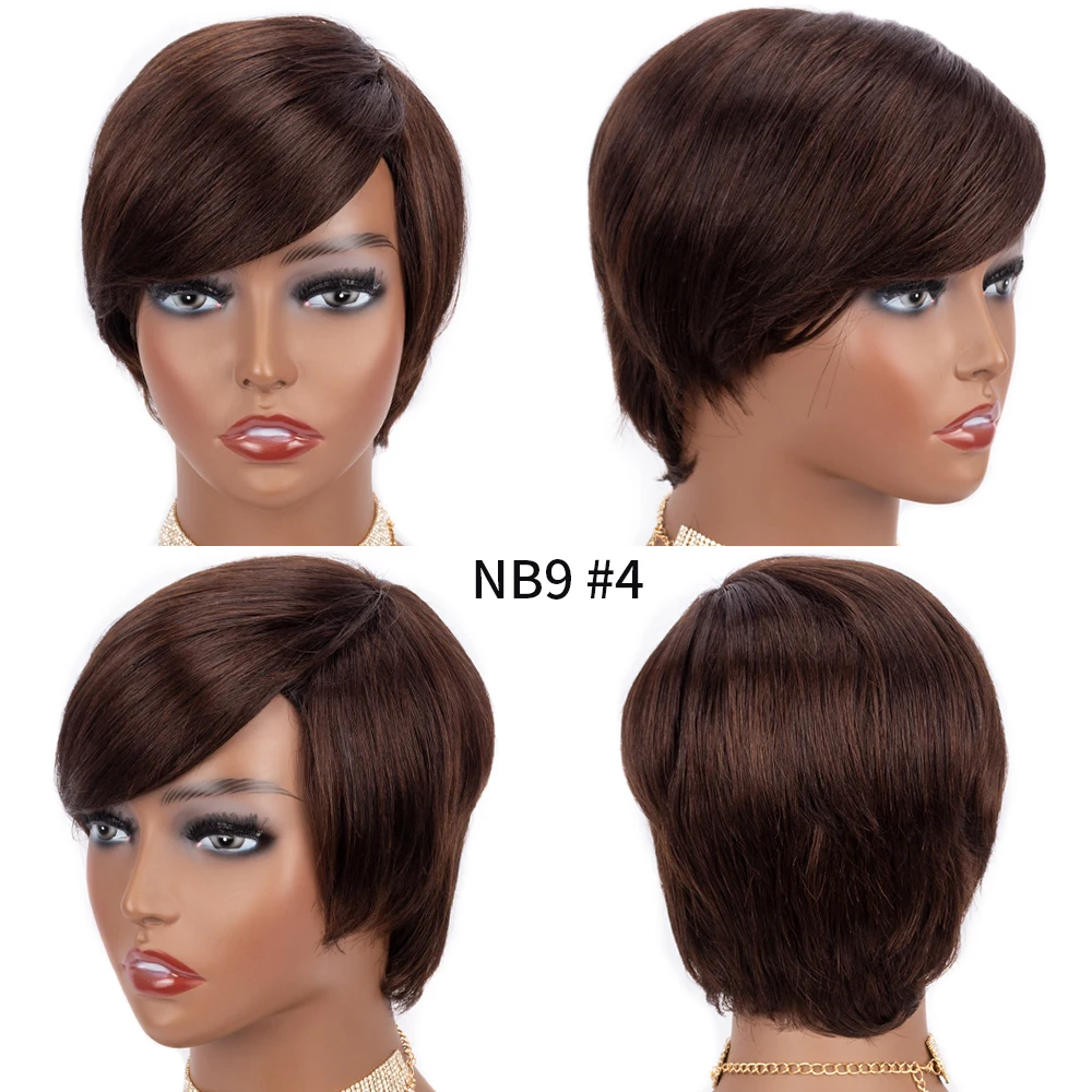 Peruca de Cabelo Humano em Linha Perucas com Franja Humano para Preto Pixie Corte Reta Curto Mel Loira Ombre Cor Cheia Máquina Bob 10 High Quality Apliques e perucas