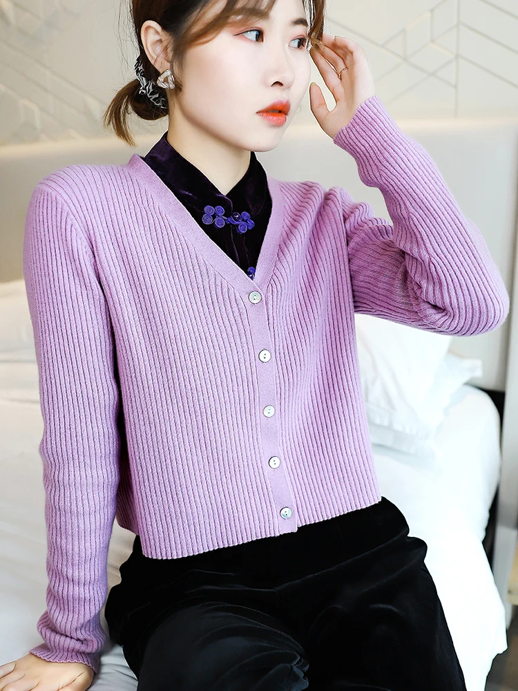style Western 100% wool pure woolen sweater V-neck