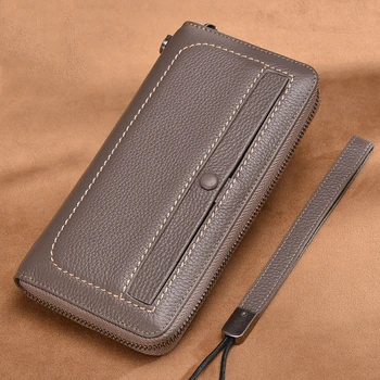 

Anti Theft Men Long Zipper ID Card Wallet Women Handbag Genuine Soft Leather Casual Large Capacity Pure Coin Cash Passport Purse