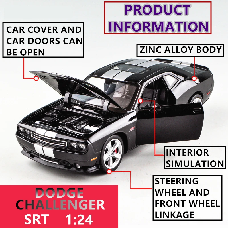 WELLY 1:24 Dodge Challenger 2012 модель автомобиля из сплава Модель автомобиля Моделирование Украшение автомобиля коллекция Подарочная игрушка Литье под давлением модель мальчика