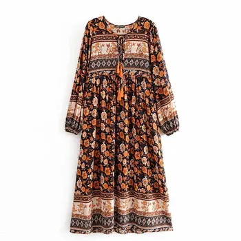 

2020 new Spring Summer European Rayon Flower Bohemian Loose zaraing women Dress sheining vadiming female dress Yup8445