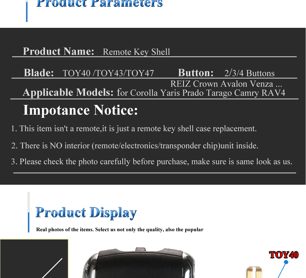 Jinyuqin TOY43/TOY40/TOY47 Lama Chiave A Distanza Dell'automobile Borsette per Toyota Crown Camry Corolla Reiz RAV4 Avalon Venza matrix Auto Caso Fob 12 Jinyuqin TOY43/TOY40/TOY47 Lama Chiave A Distanza Dell'automobile Borsette per Toyota Crown Camry Corolla Reiz RAV4 Avalon Venza matrix Auto Caso Fob - Hda1e8b18832e4a309f6007a7d9f456e3y