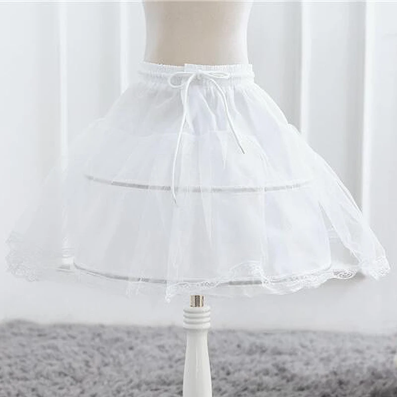 Белый детский подъюбник, бальное платье, однослойная детская однотонная кружевная юбка с цветочной отделкой, подъюбник для девочек, эластичная резинка на талии - Цвет: as photo