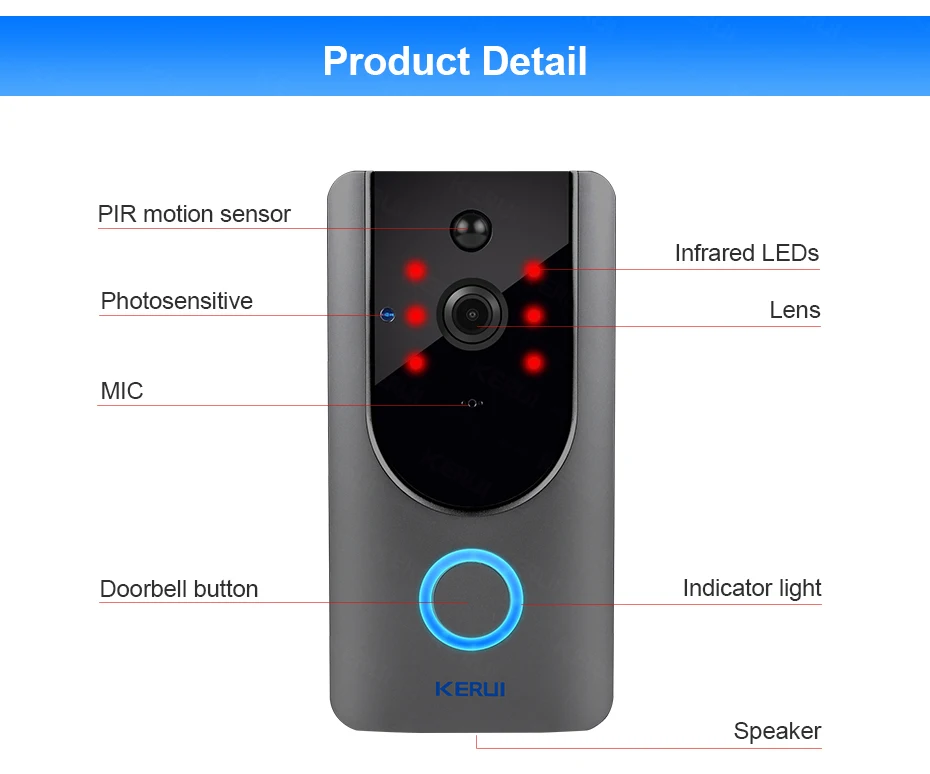 KERUI 720P Video Doorbell Camera Intercom Battery-Powered Doorbell Wireless Chime IP Wifi Home Security Camera Phone Sensor