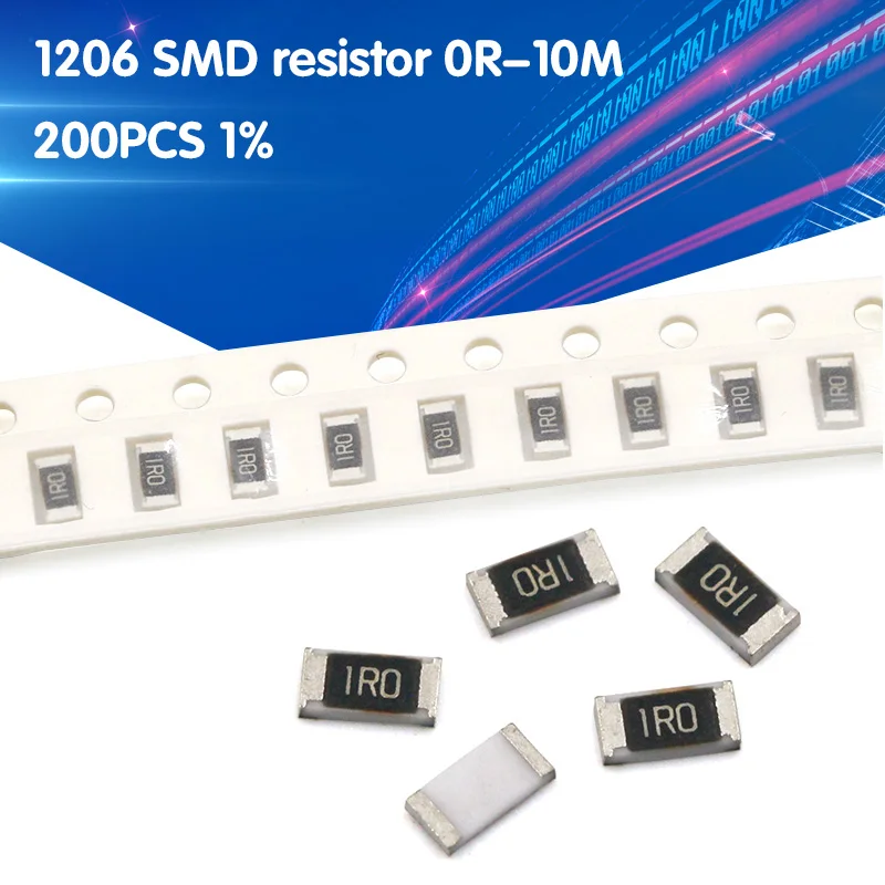 

200pcs 1% 1206 SMD resistor 0R ~ 10M 1/4W 0 0.1 1 10 100 150 220 330 ohm 1K 2.2K 10K 100K 0R 1R 10R 100R 150R 220R 330R 1M 10M