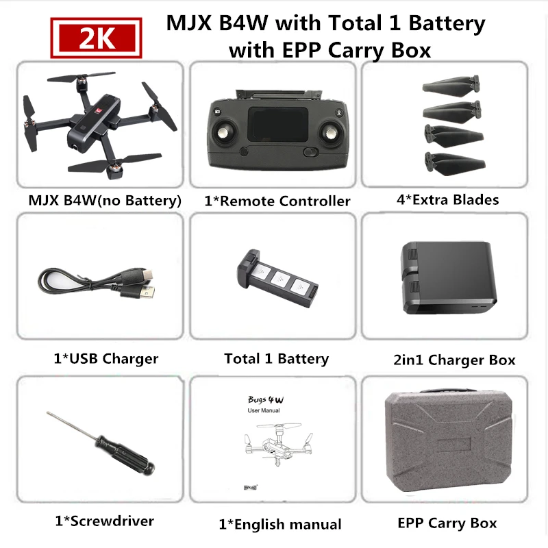 MJX Bugs 4W B4W 5G Дрон с GPS с Wi-Fi 2K HD камера Анти-встряхивание 1,6 км 25 минут Fly Time оптический поток Квадрокоптер-Дрон VS F11 - Цвет: Black 1B EPP Box