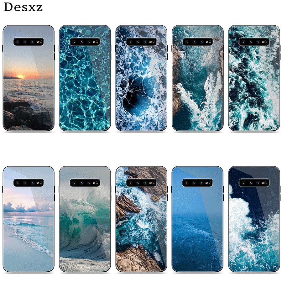 Чехол для телефона Стекло для samsung A70 A50 A30 A40 A20 A60 A10 S7 край S8 S9 S10 Plus чехол с изображением побережья голубого моря красочный