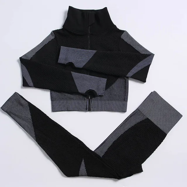 Yoga Set Workout Gym Clothing Fitness For Women's Tracksuit Outfit Leggings Sport Bras Top Long Sleeve Women Sportswear Suit top pents black gray