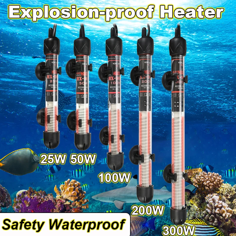 Tanque de peces sumergible con enchufe europeo, calentador de agua automático de 220-240V, varilla de calentamiento de temperatura constante de 25W/50W/100W/200W/300W