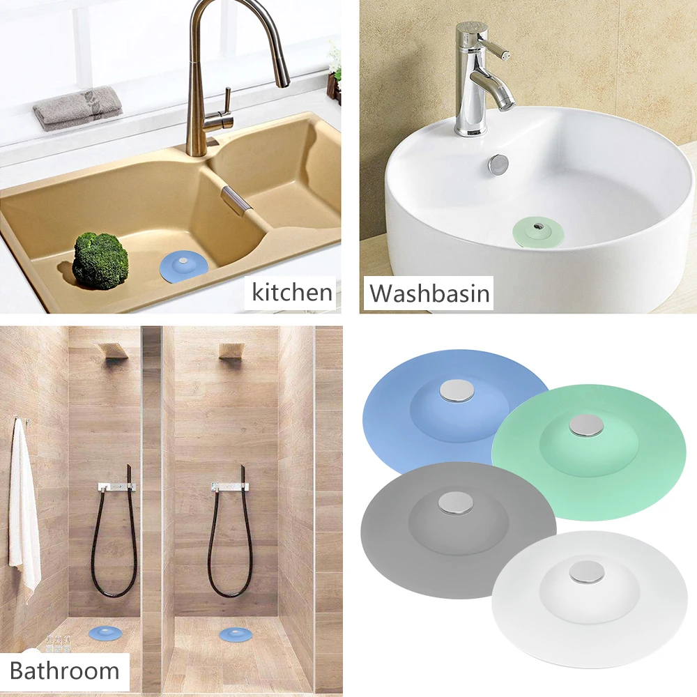 

Silicone Floor Drain Stopper Bathtub Plug Bathroom Plug Drain Plug Filter Pressing Bouncing Closed Cover Strainer Home Tools
