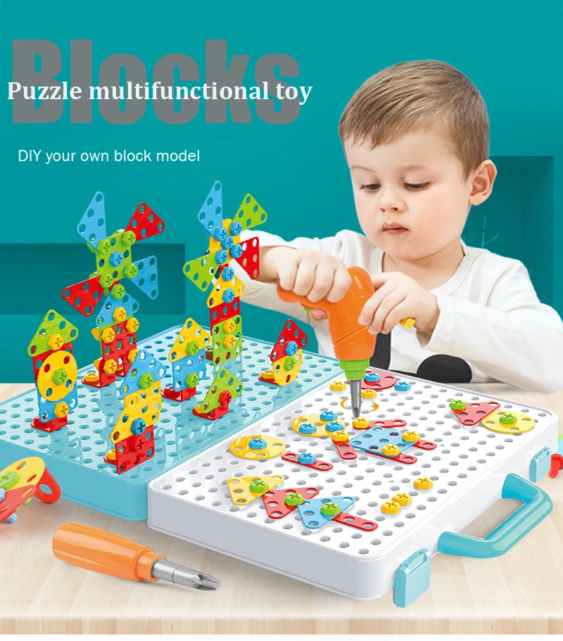 Kids Drilling Screw & Nut 3D Creative Mosaic Puzzle Toys for Children Magic Pretend Play Tool Games Children Constuction Blocks