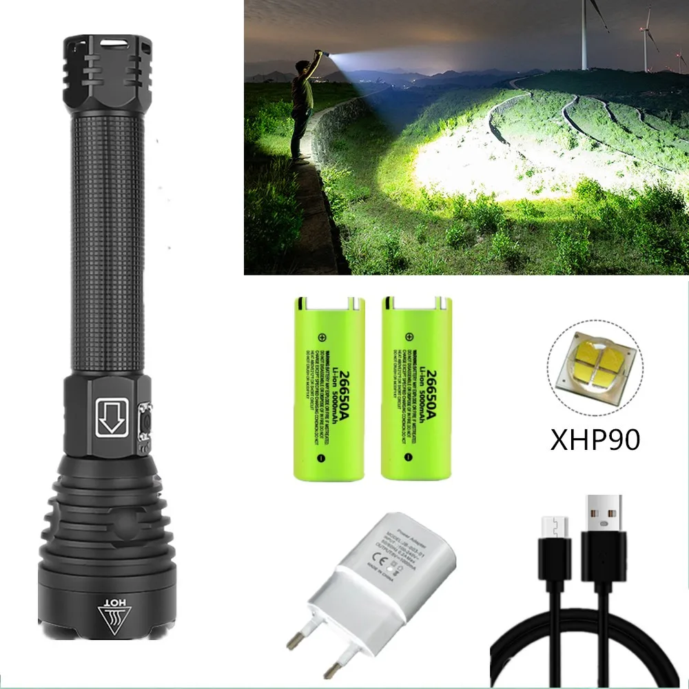 Супер яркий Мощный светодиодный фонарик XHP90.2 масштабируемый тактический фонарь