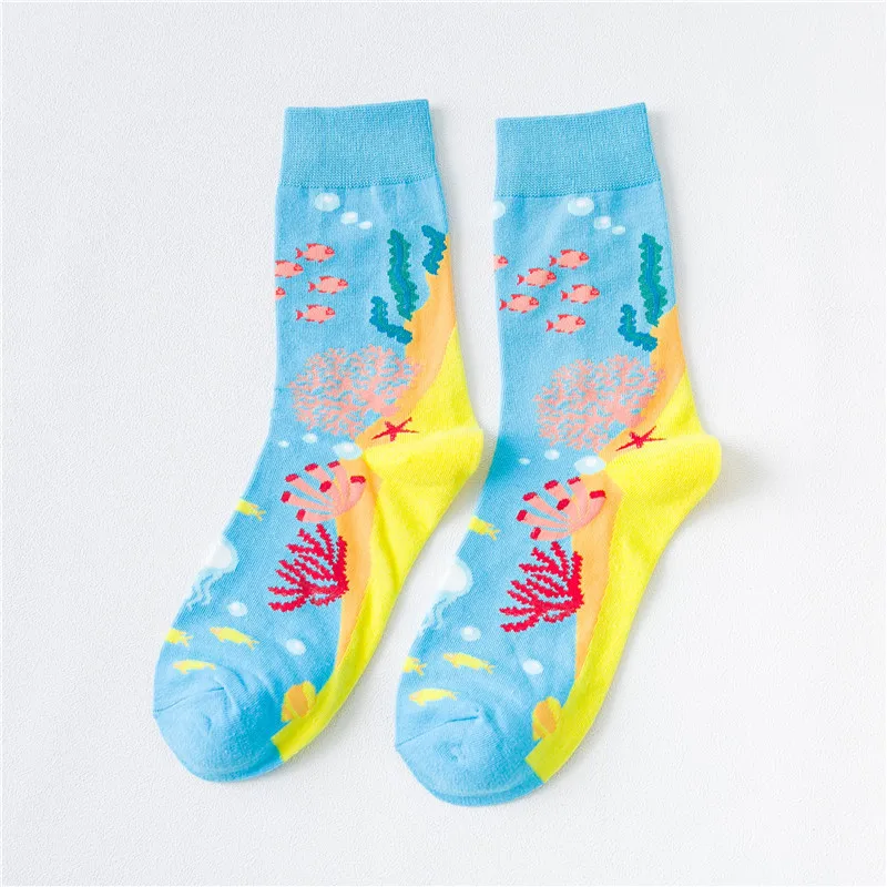 Забавные носки Ins Tide, женские коралловые носки «русалка» в европейском и американском стиле, уличная одежда в стиле хип-хоп, хлопковые рождественские носки