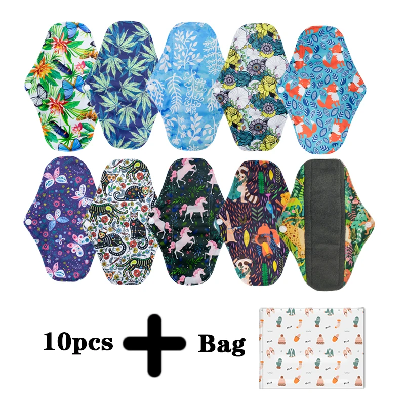 

10Pcs Washable Sanitary Towels Menstrual Pad Reusable Bamboo Charcoal Women Napkins Feminine Hygiene Product Period Cloth Pads
