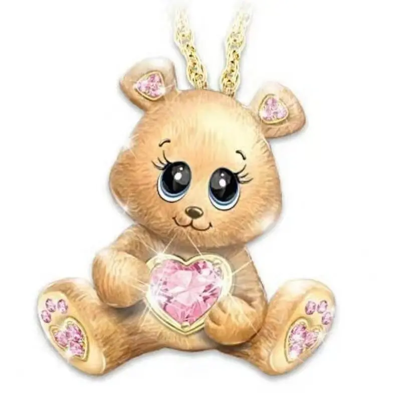 

2020 New Personality Fashion Love Heart Bear Pendant Necklace for Women Cute Crystal Bear Necklaces Jewelry Valentine's Day Gift