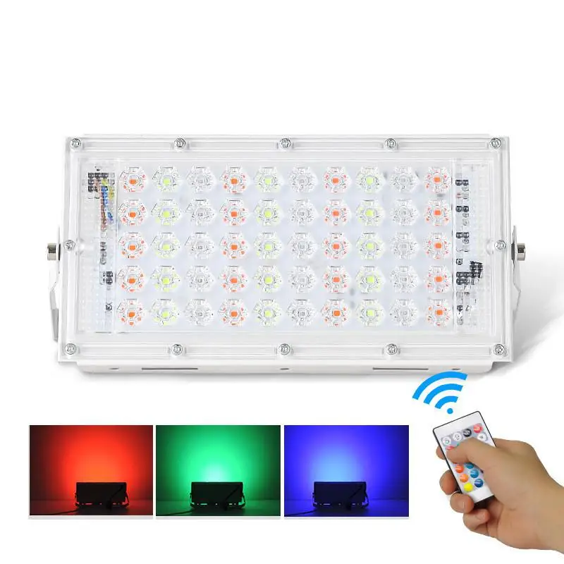 LED Flood Light 50W RGB Led Floodlight Remote control COB chip LED street Lamp AC 220V Waterproof IP66 outdoor Lighting