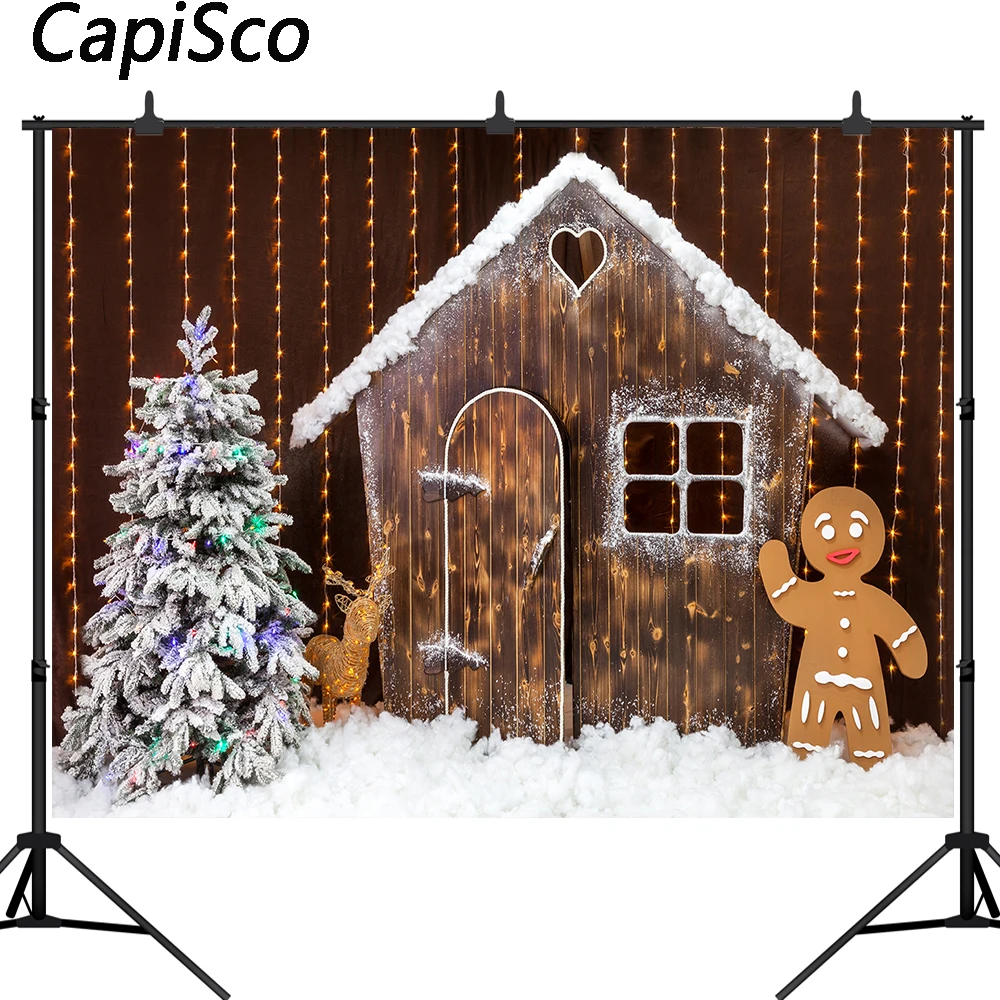 

Capisco Photography Backdrop Christmas Tree Wood house Photo Background Family Portraits Party Banner Decorations Studio Props