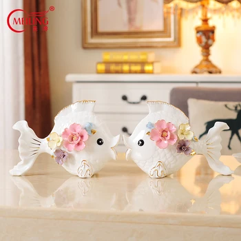 

Colorful Fish Figurines With Flowers Decoration Home Ceramic Animal Statues Handmade Craft Lovely Hotel Shelf Tabletop Ornaments