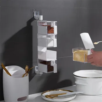 

Kitchen Wall-mounted Spice Box Houseware Seasoning Jar Storage Rotatable Without Punching Porta Tempero De Cozinha Kitchen Tools