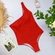 Новый стиль, Женский цельный бикини, пуш-ап, мягкий купальник, купальный костюм, Пляжная монокини, в полоску, обтягивающий, на одно плечо, мод...(China)