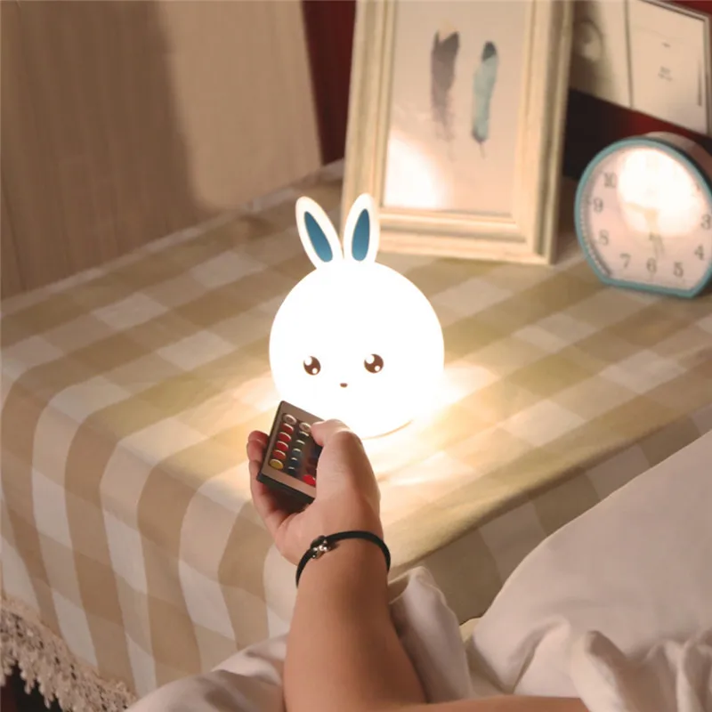 USB Silicone Night Light LED Remote Sensor Cute Rabbit Lamp Bedroom LED Night Lamp Children Baby Kids Bedside Lamp