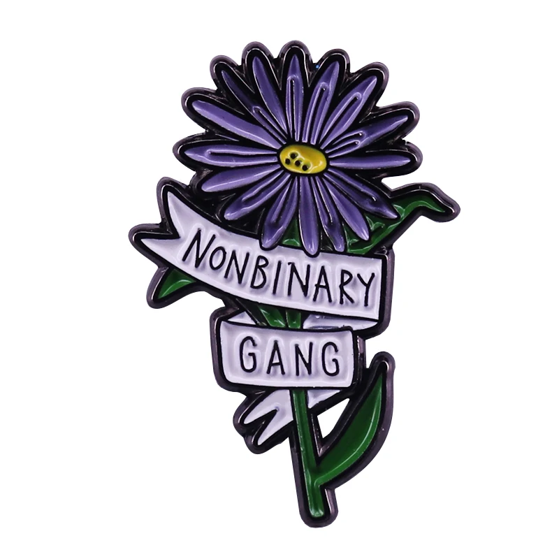 Non Binary Gang Flower Pin Badge Floral Gender Enamel Celebrations Love Brooch 