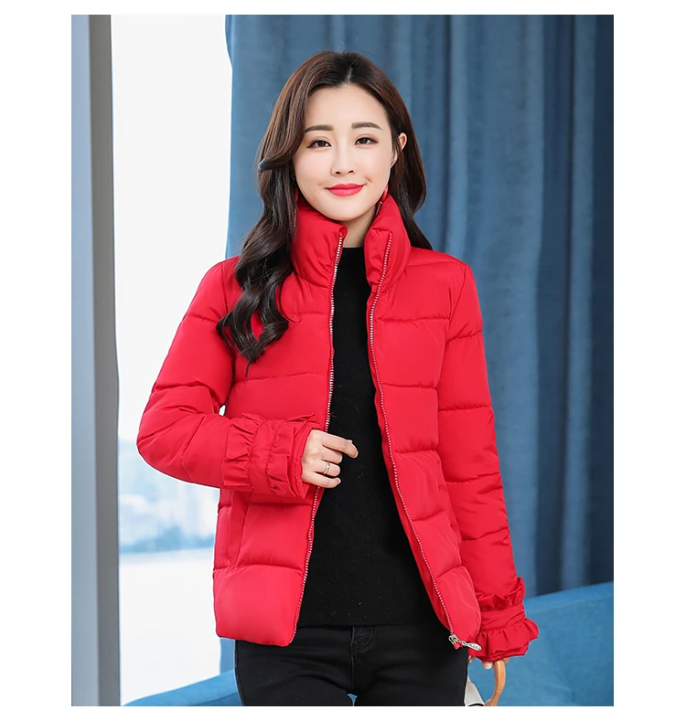 According to Nalini New Style Women's Winter Short Thick Cotton-padded Jacket Slim Fit Stand Collar Versatile down Jacket C