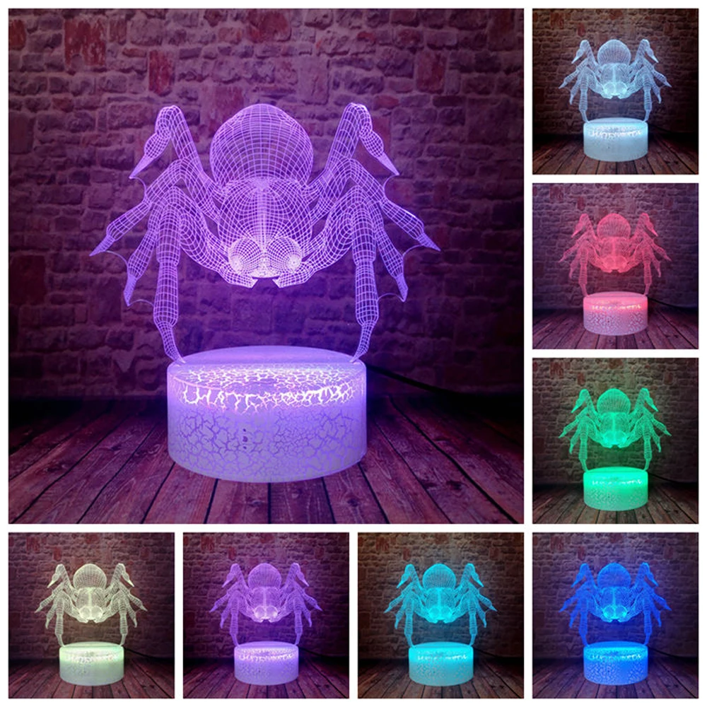 Halloween Spider 3D Multicolor LED USB Mood Night Light Hologram Luminaria Decorative Lamp Funny Toy For Shop Party Toys Gifts | Лампы и