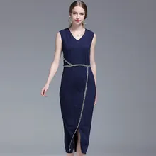 Женское облегающее платье карандаш без рукавов с разрезом элегантные